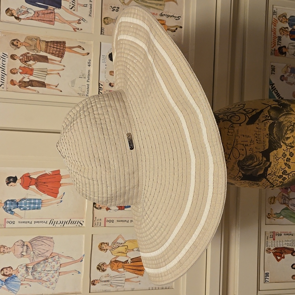 Calvin Klein taupe and cream wide brimmed hat